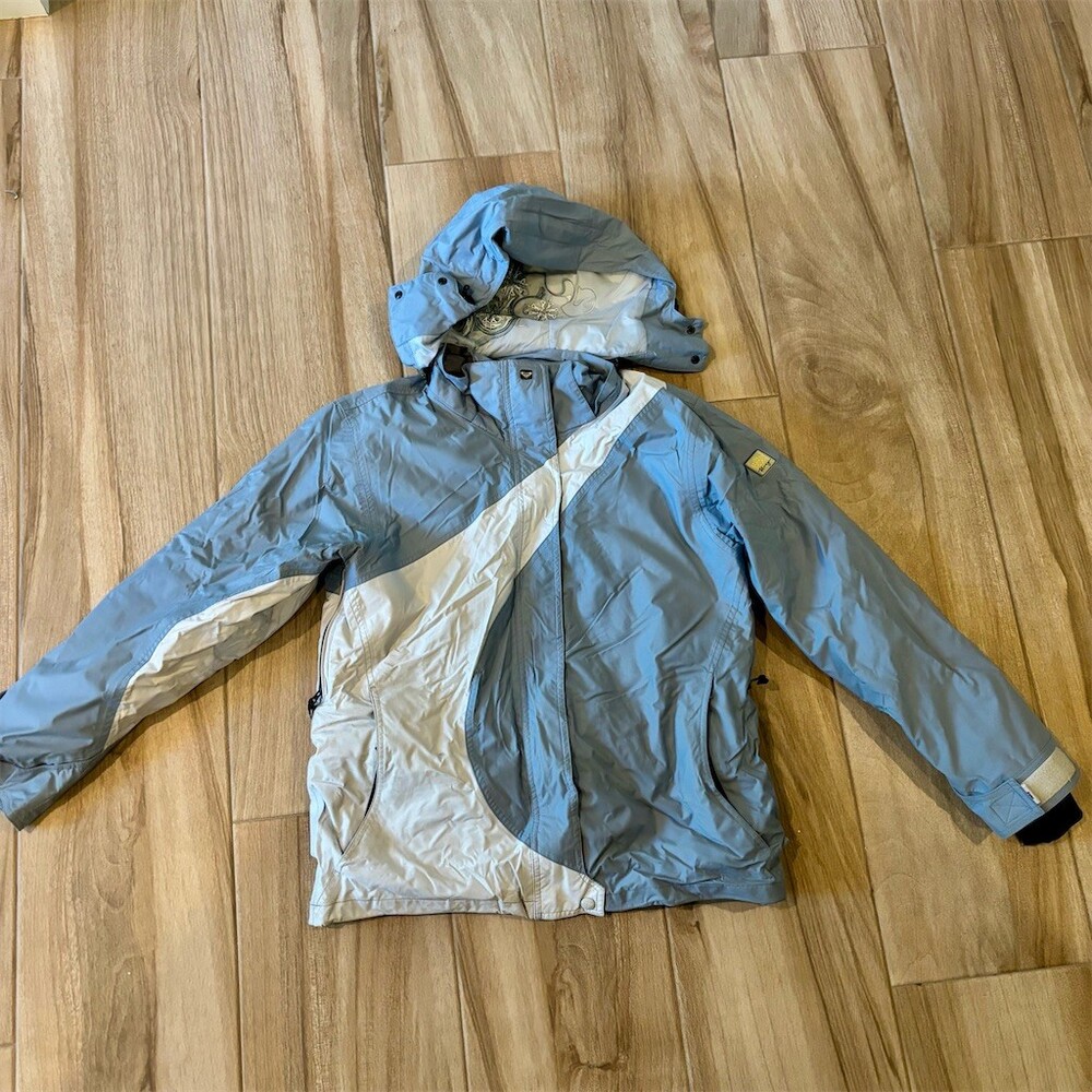 Roxy Womens Ski Snowboard Jacket Size M Light Blue White Colorblock Hooded